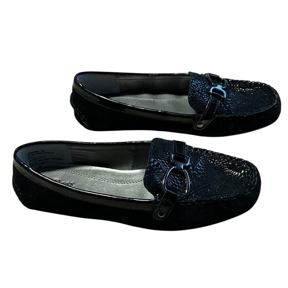 Bass Blanche shoes women size 6M Black Leather W/Faux Lizard skin Buckle Loafers